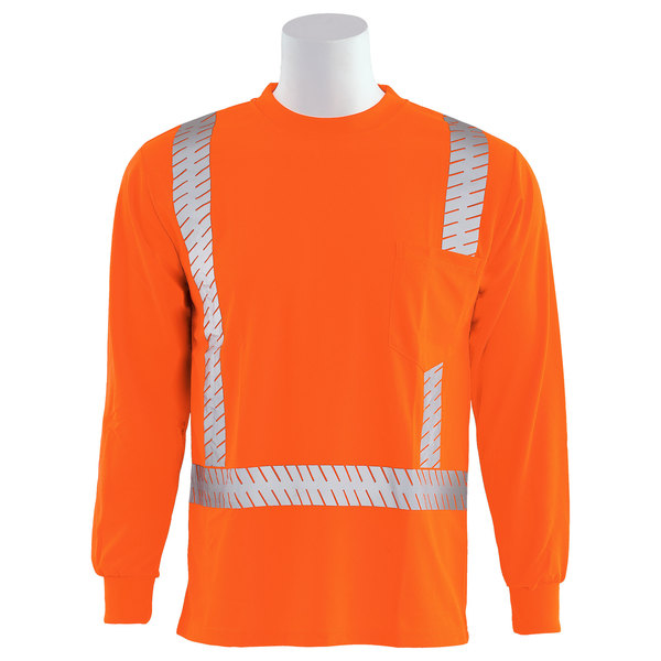 Erb Safety T-Shirt, Birdseye Mesh, Long Slv, Class 2, 9007SEG, Hi-Viz Orange, 3XL 62278